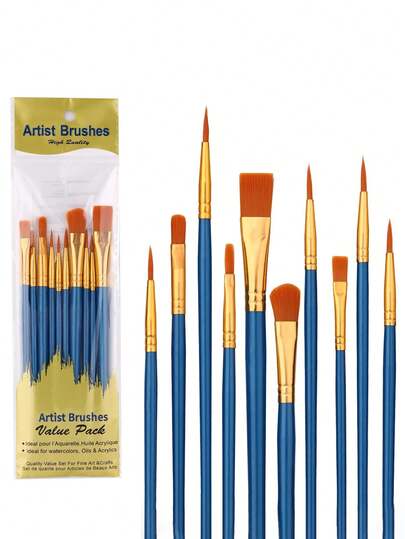 10pcs Nylon Paint Brush Set, Multi-Size Art Painting Brushes, Soft Nylon Bristles, Shed-Resistant, Even Water Absorption And Smooth Coloring, Suitable For Watercolor, Acrylic, Oil, Gouache, Hand Drawing, Art Creation And DIY Crafts, Ideal For Art Students, Beginners And Professional Artists, Portable Storage And Easy To Clean, Can Be Used On Canvas, Wood, Plaster, Model Painting, Multi-Functional Painting Tool Set, Art Supplies/Best Choice For Back To School/School Season/Birthday Gift/Halloween/Easter/Christmas Gift