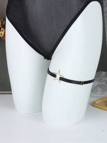 1pc Adjustable Black Elastic Thigh Garter, Hollow Star Pattern, Punk Y2K Style Leg Accessory, Suitable For Women's Party And Nightclub Outfit - A - View 6