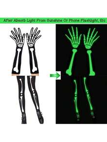 2pcs/Set Halloween Glow-In-The-Dark Skeleton Gloves & Long Socks Party Props Glow-In-The-Dark Ghost Bone Socks Party Style Random - Multicolor - View 2