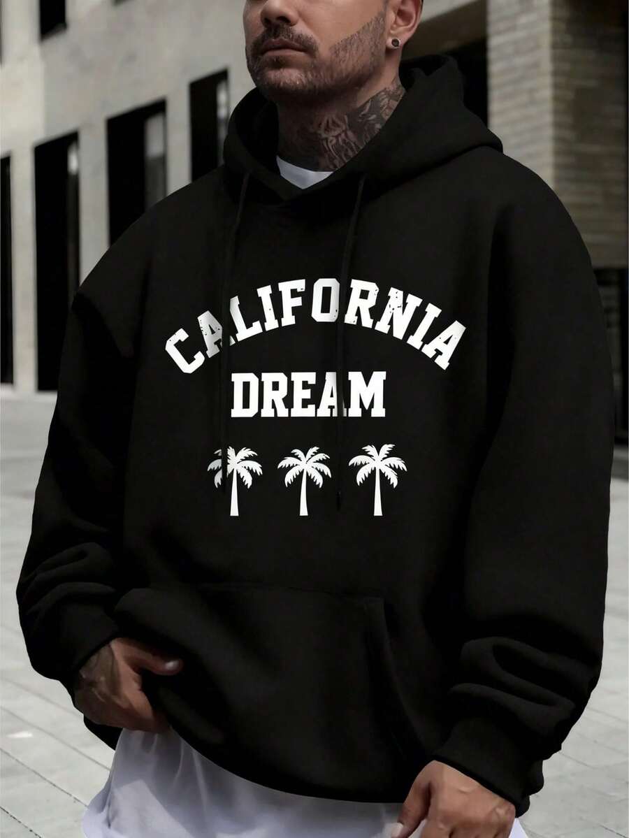 Men's Long-Sleeved Hoodie With Thermal Lining, Featuring A Print Of Forest Camping Elements And Outdoor Landscapes, Autumn/Winter - 酒紅色 - 查看 1