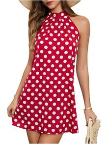 - Vestido corto sin mangas con estampado floral para mujer, cuello halter, línea A - rosado, (Geometría rosa) - Ver 17