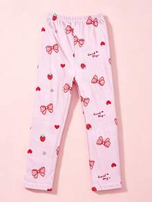 3 piezas de mallas para niñas con estampado de corazón, lazo y fresa, de seda de leche, elásticas, amigables con la piel, transpirables y de ajuste ceñido, dulces y lindas para uso diario casual infantil - Multicolor - Ver 5