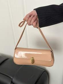 Bolso de mano y de hombro para mujer, unicolor con hebilla dorada, estilo clásico vintage, adecuado para uso diario, fiestas y trabajo - Carne - Ver 7