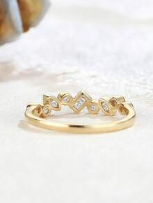 QIUCHU 1pc, S925 Sterling Silver; Asymmetrical Elegant Personalized Ring, French Luxury Niche Versatile Finger Ring, Elegant Exquisite High-End Tail Ring. Lead, Cadmium, Nickel Free, Low Allergenic. Silver Net Weight 1.3g~1.4g; Perfect Choice For Dating, Daily Gatherings, And Also An Excellent Holiday Gift. US Size 6~US Size 9. - Gold - View 2