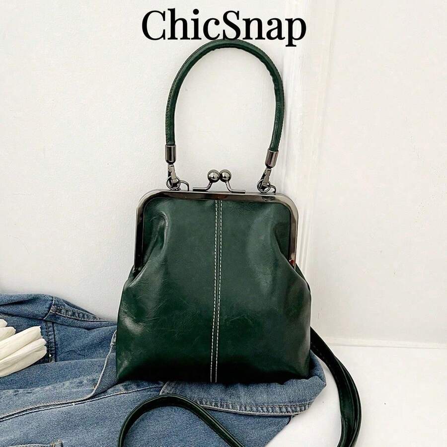 Women's PU Leather Crossbody Bag With Round Polka Dots, Vintage Style Handbag With Buckle Closure And Adjustable Shoulder Strap, Solid Color And Lightweight City Tote Bag - 杏色 - 查看 1