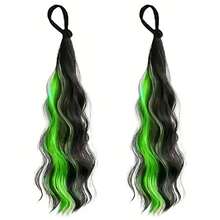 2pcs Dopamine Self-Curling Hair Rollers With Colorful Highlights, Suitable For Long Straight Synthetic Ponytail Hairstyles - 彩色 - 查看 16