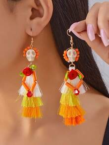 1 Pair Halloween Vintage Women's Hip Hop Punk Style Skull Skeleton Funny Colorful Ear Hooks - Multicolor - View 5