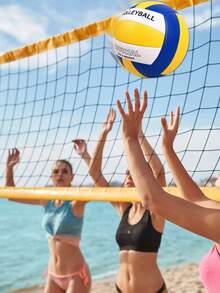 Classic White Yellow Blue Color Scheme Inflatable Hard Volleyball, With Lettering, Size 5, Suitable For Training And Beach Play, Applicable For Beach And Outdoor Lawn - Multicolor - View 2