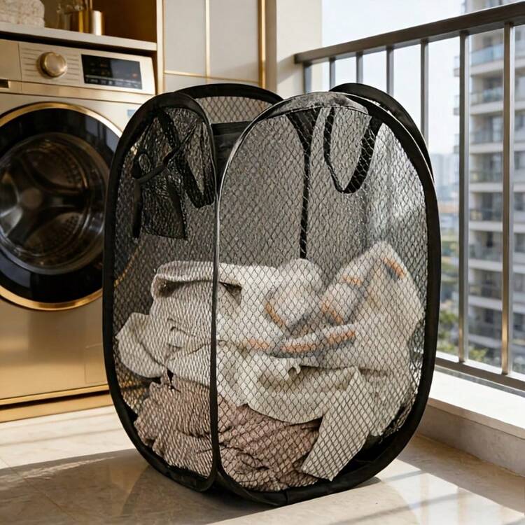 1pc Large Breathable Mesh Storage Bag, Tear-Resistant Drawstring Organizer Sack, Foldable Laundry Basket Caddy, Space-Saving Closet Container For Home Travel Gym Beach Camping Outdoor Activities - Multicolor - View 2
