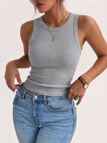 3pcs/Set Women's Ribbed Crew Neck Backless Slim Fit Casual Outing Tops, Summer Fitness Sports Tops - Multicolor - View 6
