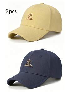 2pcs/Set All-Season Large Head Circumference Minimalist Mountain Line & Sun Pattern Baseball Caps, Fashionable Simple Brim Duck Tongue Caps - A - View 7