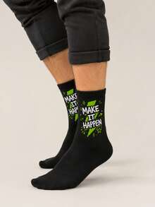 5 Pairs Random Men's Breathable Sweat-Absorbing Letter Mid-Calf Socks - Multicolor - View 6