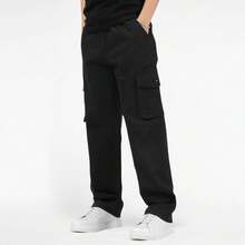 PLANET Pantalones Cargo Hombre 100% Algodón - Corte , Ajuste Holgado, Cintura Elástica y Cómodo |   Ideales para el Día a Día, Senderismo y Actividades Exteriores |   Versátil y Casual - Negro - Ver 4