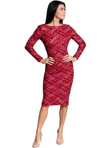 Dress the Population Emery Vestido Midi Bodycon de Manga Larga con Cuello Redondo y Espalda Baja Vestido para Mujer - Mar - Ver 5
