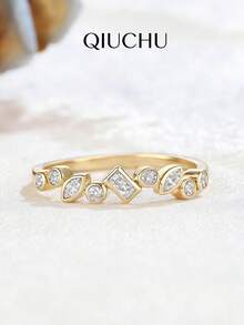 QIUCHU 1pc, S925 Sterling Silver; Asymmetrical Elegant Personalized Ring, French Luxury Niche Versatile Finger Ring, Elegant Exquisite High-End Tail Ring. Lead, Cadmium, Nickel Free, Low Allergenic. Silver Net Weight 1.3g~1.4g; Perfect Choice For Dating, Daily Gatherings, And Also An Excellent Holiday Gift. US Size 6~US Size 9. - Gold - View 12