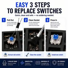 60pcs Blue Mechanical Keyboard Switches 3D Printed Fingertip Stress Relief Clicker Inserts 3-Pin Tactile Replacement Switch Set With Switch Puller And Cleaning Brush - View 5