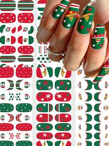 16Tips/Sheet Football Match Fans Nail Art Stickers Mexico Green White Red Heart Soccer Pattern Nail Wraps Full Cover Self-Adhesive Waterproof Sports Fans Slider - 彩色 - 查看 1