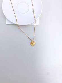 Stainless Steel Waterproof Fade-Resistant Vintage Cute Small Sun Moon Star Pattern Pendant Necklace Suitable For Women's Daily Wear - Gold - View 6