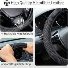 3D Massage Grip Car Steering Wheel Cover Set, Includes Gear Shift Lever And Brake Lever Covers, 3-Piece All-Season Universal Fit, Car Interior Accessories - A - View 8