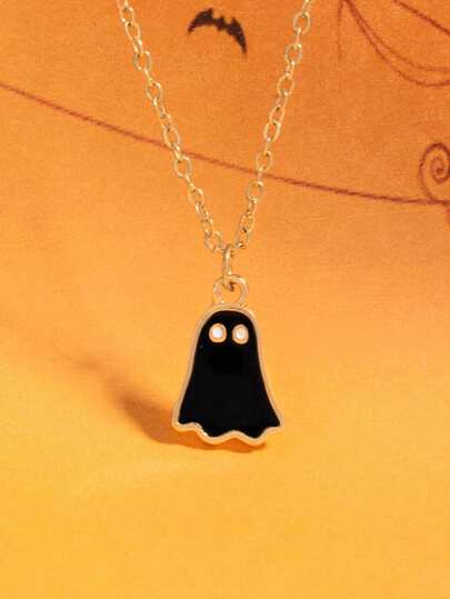 1 pieza Collar con colgante de fantasma divertido de Halloween, collar de cadena versátil y único de nicho lindo para la clavícula, collar de pareja