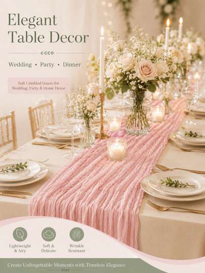 2/4 Packs Light Pink Cheesecloth Table Runner Bulk Set 35x120 In/10FT, Soft Crinkled Gauze Table Runners For Wedding Party Bridal Baby Shower Birthday, Boho Rustic Sheer Decor For Banquet Garden Picnic Brunch Centerpiece Backdrop Home Dining