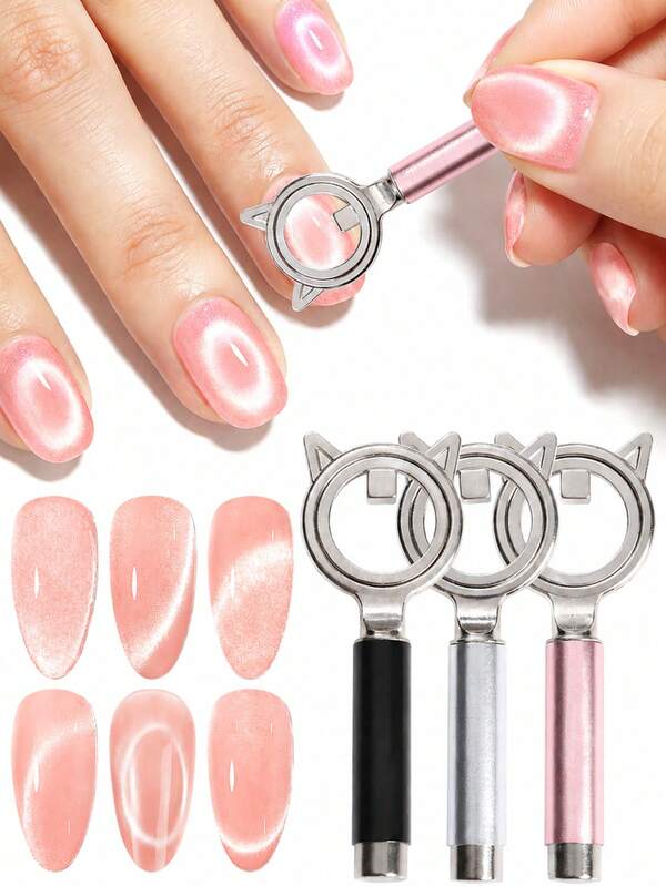 Pink Cat Ear Magnetic Nail Art Tool, Suitable For French, Round, Black Hole Cat Eye Design Magnetic Cat Eye Nail Polish Tool, Magnetic Rod, Nail Salon DIY Supplies, Side Light Wide Light Glass Glowing Effect DIY Nail Art Tool, Gift For Girls, Back To School Season
