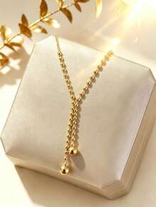 1pc Stainless Steel Ball Pendant Chain Necklace For Women, Creative Design, Minimalist, Personalized, Fashionable, Vintage, Casual, Valentine's Day Gift, Daily, Holiday, Commute, Street, Party, Gift-Giving, Wearing (OPP Bag Packaging, Box For Photography Only) - Yellow Gold - View 1