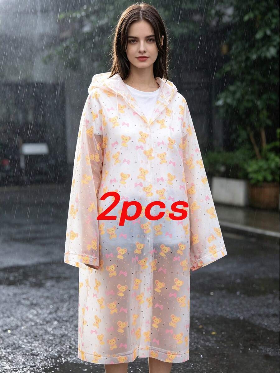 1/2件裝可重複使用熊蝴蝶結雨披 防風 EVA 材質 加厚全覆蓋連帽雨衣 便攜式雨衣 適合旅行、戶外活動與徒步 保暖性能佳 適用情人節、小狗、嘉年華、派對裝飾、春夏禮物、伴娘禮物、房間、海灘、旅行、中性、度假必備 - 多色 - 查看 1
