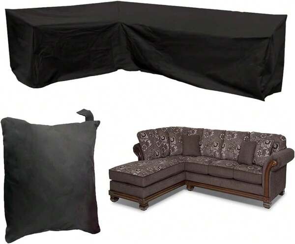 SUNSURE Patio Sofa Covers L-Shaped Sectional 87x112in Black Outdoor Waterproof Furniture Cover Dustproof Furniture Sets All Weather Protection Dust Cover For Patio Lawn Garden Veranda (87"X112")