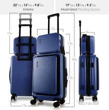 de 22 pulgadas (22x14x9), aprobada por aerolíneas, maleta de mano con ruedas, equipaje de mano de carcasa rígida, maleta pequeña azul marino, equipaje de mano rígido con bolsa de cosméticos. - Blanco - Ver 12