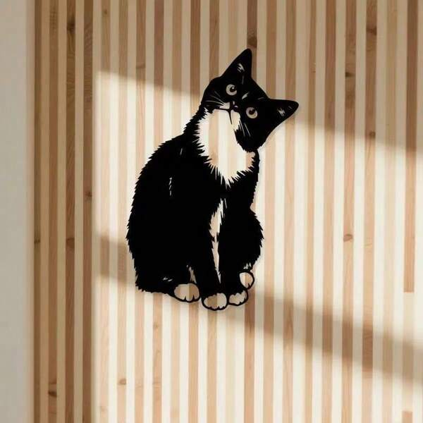 2D Flat Printed Acrylic Cute Cat Wall Decor, New Luxury Style Black Home Wall Hanging Decoration