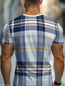 [Diseño Estampado - No Texturizado] Camiseta Ligera de Manga Corta a Cuadros para Hombre, Ideal para Uso Casual en Casa, la Oficina o Actividades al Aire Libre, Diseño Transpirable y Durader - Negro - Ver 2
