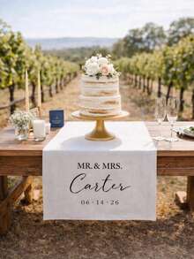Customized Linen Wedding Table Runner, Newlywed Sweet Table Exclusive Sign, Elegant Ceremony Decoration - Multicolor - View 4