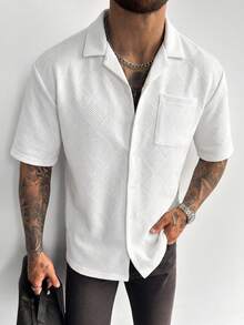 Men's Summer Fashion Classic Jacquard Loose Fit Short Sleeve Shirt, Suitable For Business Commute And Casual Wear - White - View 2