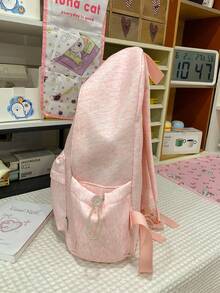 小狗刺繡後背包，韓系Ins甜美女孩風，輕量學生書包，開學適用，青少年休閒百搭後背包 - 彩色 - 查看 3