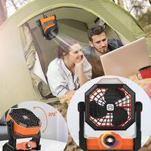 portatil recargable,Ventiladores de mesa,Abanico Camping Recargable con Linterna LED y Gancho,7800 mAh,pivote de 270 ° ,ruido bajo, velocidad continua,para acampar, viajes, hogar, oficina - naranja - Ver 3