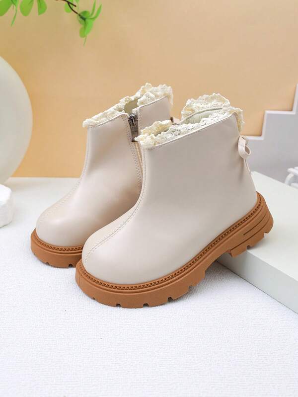 Girls' Ankle Boots Autumn New Style Children's Boots Cute Bow Toddler Baby Shoes Fashionable Soft Sole Retro Mid-Calf Ankle Boots Girls Baby Student High-Top Boots