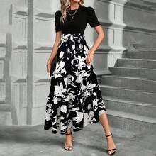 Vestidos Florales Largos para Mujeres 2025 Elegante Boho Bed Work Imperire Cinta Manga Corta Modesta Flujo Maxi Vestido - 2-azul - Ver 4