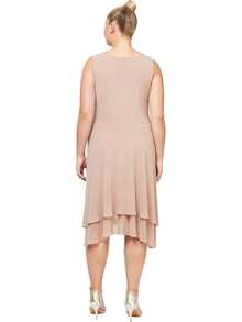 S.L. Fashions Vestido de Chaqueta escalonada Adornado de Talla Grande para Mujer - Higo - Ver 4