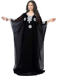 KoC - Vestido largo para mujer, estilo kaftán Farasha, Caftán, tipo kimono - Verde (Verde mar) - Ver 7