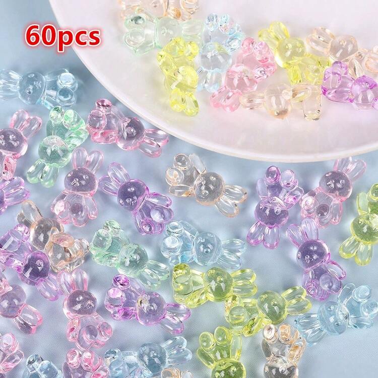 20 piezas de 20mm Cuentas de conejo con forma transparente y mate, adecuadas para manualidades - Cuentas espaciadoras de acrílico coloridas con agujeros horizontales, materiales DIY con forma de conejo, se pueden usar para hacer pulseras, collares, llaveros (compatible) - Multicolor - Añade 12