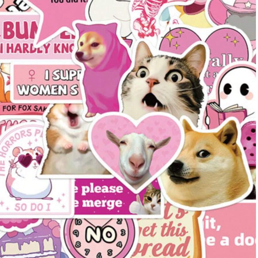 50 pezzi Adesivi MEME rosa carini e divertenti, adesivi di cartoni animati estetica anime animali scarabocchi, in vinile impermeabile, adatti per laptop, telefono, custodia per telefono, regalo, computer, agenda, skateboard, borraccia, album di ritagli, chitarra, forniture scolastiche - D - Visualizzare 1