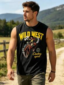 Retro Western Cowboy Sleeveless Vest Washed Cotton Breathable Fabric, Comfortable For Outdoor Wear Unisex American Street Style - 黑色1 - 查看 2
