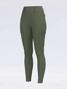 ROYALS MATTINI Women's Solid Color Tight Equestrian Pants, Riding Pants With Pockets, Equestrian Competition And Training Equipment Sports Fall - Army Green - View 9