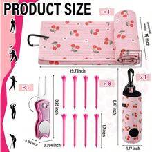 12 Pcs Accessories Kit, Include Ball Bag With Hook Towel Tees Magnetic Ball Marker Divot Cleaner Brush Women Man Gifts - Cherry + Pink - View 2