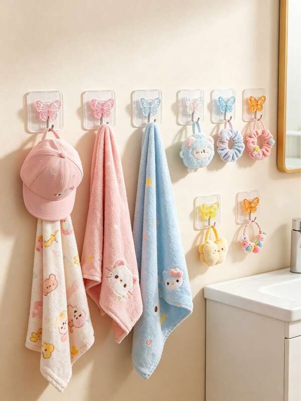 3pcs/7pcs Heavy Duty Colorful Butterfly Wall Hooks, Butterfly Shaped Decorative Hooks, Transparent Hooks, Sturdy And Durable, Suitable For Baby Room, Bathroom, Bedroom, Baby Room Decoration