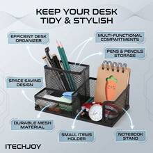 1pc Iron Art 3-4 Compartment Pen Holder, Pen Holder & File Rack 2-In-1, Office Desk Stationery Organizer, Student Desktop Storage Box - Multicolor - View 5
