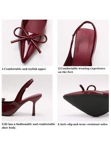 Women's Spring/Summer New Solid Color Elegant Pointed Toe Chunky Heel High Heel Sandals, Suitable For Commuting, Nightclub, Party, Wedding, Outdoor Activities. Made Of Shiny PU Material, With Buckle Strap, Available In Burgundy Red, Black, Red, Can Be Matched With Various Dresses - Burgundy - View 9