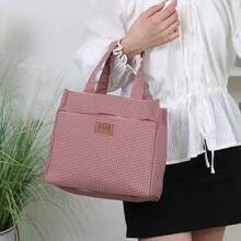 Nueva llegada, tela gruesa con patrón a cuadros, bolso de mano exquisito, bolso tote para el trabajo, bolso de moda con cremallera semicerrada, adecuado para la escuela, el trabajo, las compras, el camping, el uso diario, bolso de mano. Temporada de regreso a la escuela, vintage, minimalista, bolsa para el almuerzo, bolsa de almacenamiento para caja bento, bolsa para el almuerzo, bolsa de compras, bolsa de utilidad - Rojo - Ver 9