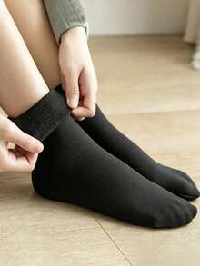 12/10/8/6/5/3/2/1 Pair Velvet Lined Warm Thick Mid-Calf Socks, Thick Warm Socks, Winter Socks, Ankle Socks, Women's Comfortable Loungewear, Perfect For Autumn/Winter Wear - Black - View 2